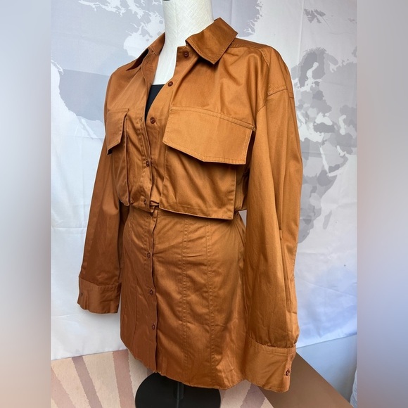 ZARA Poplin Shirt-Dress With Pockets Brown NWOT - Picture 3 of 13